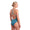 athlete wearing the Zone3 strap back swimsuit in teal. back facing close up on a white background. 