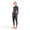 Women's side profile view wearing the Zone3 Vanquish-X wetsuit with orange accents on a white background. 