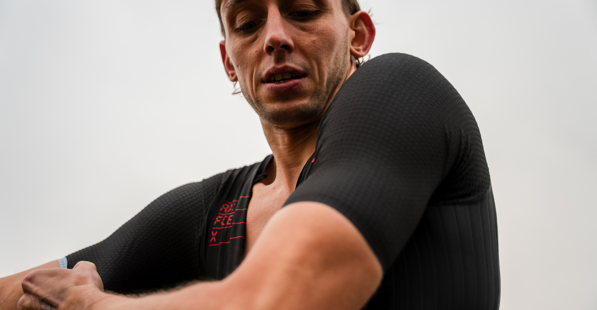 Man wearing zone3 Aeroforce-X Trisuit at a race event