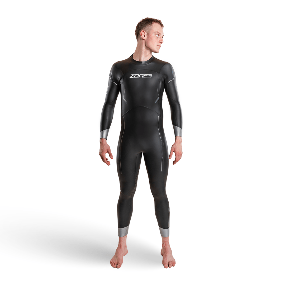 Agile Wetsuit featured in a white studio setting from the front 