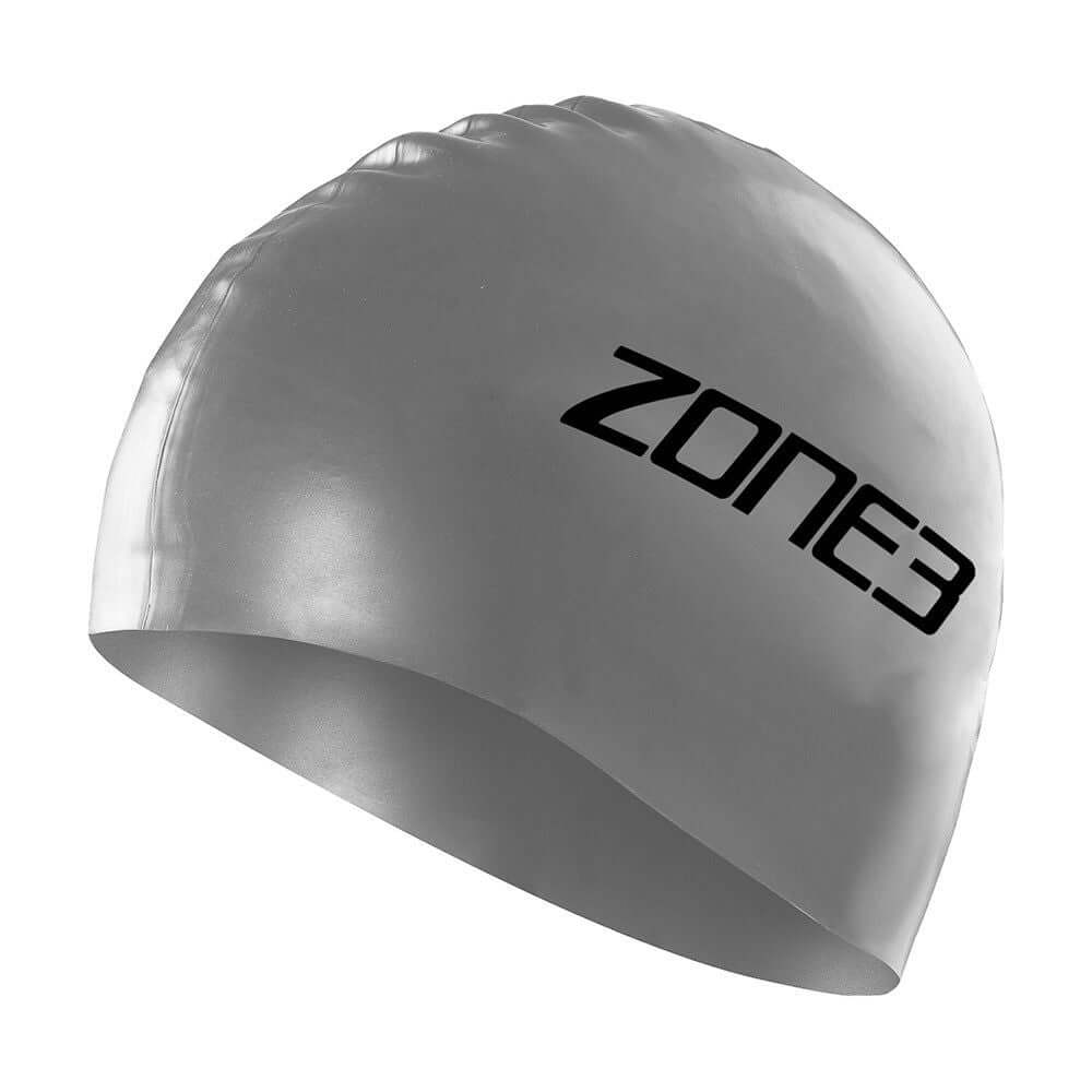 A Zone3 48g silicone swim cap on a white background.