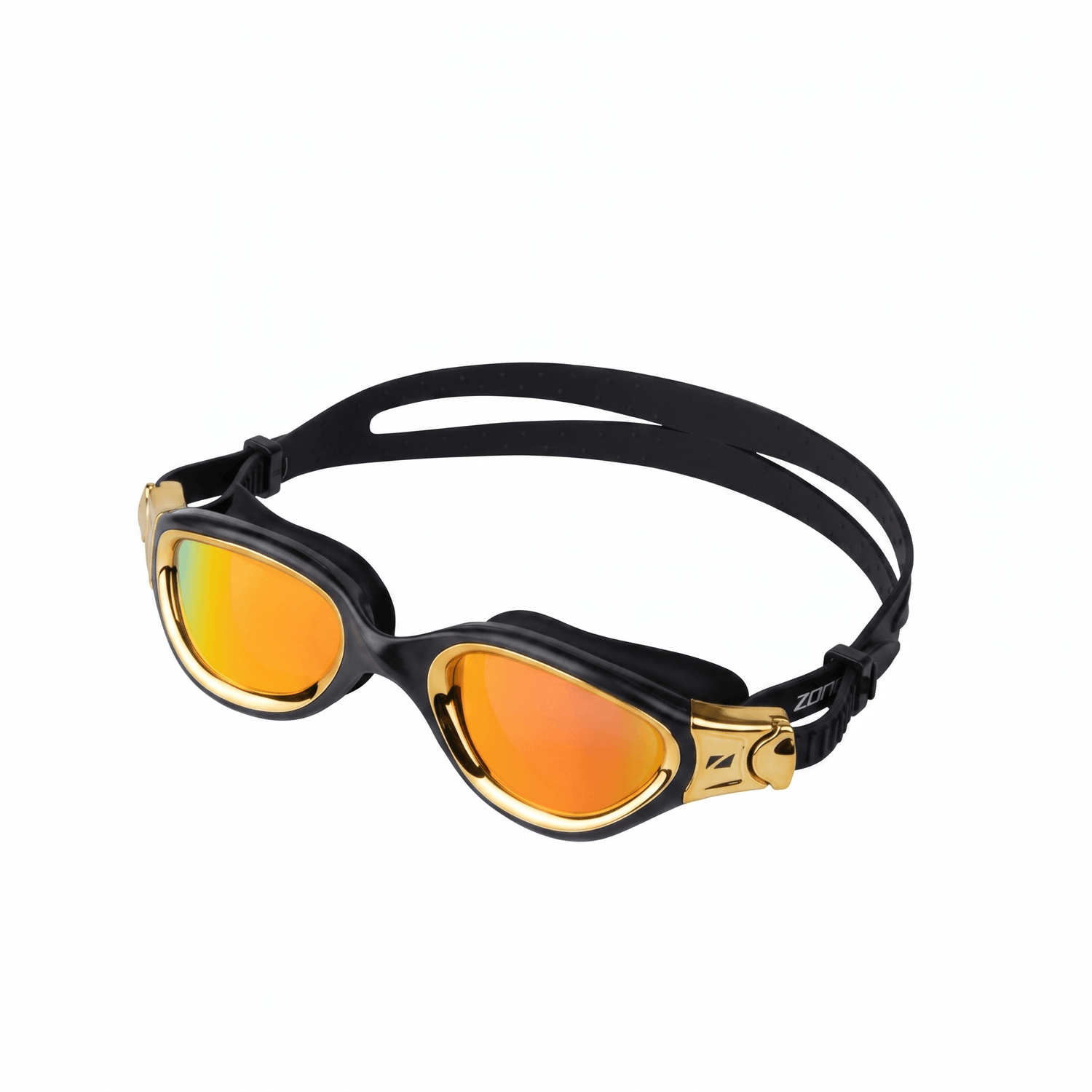 Venator-X Swim Goggles in Black/Metallic Gold on a white studio background 

