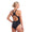 An athlete wearing the Zone3 Black classic swimsuit. back facing close up on a white background. 