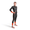 side view of a man wearing the Zone3 Vanquish-X wetsuit with orange accents on white background. 