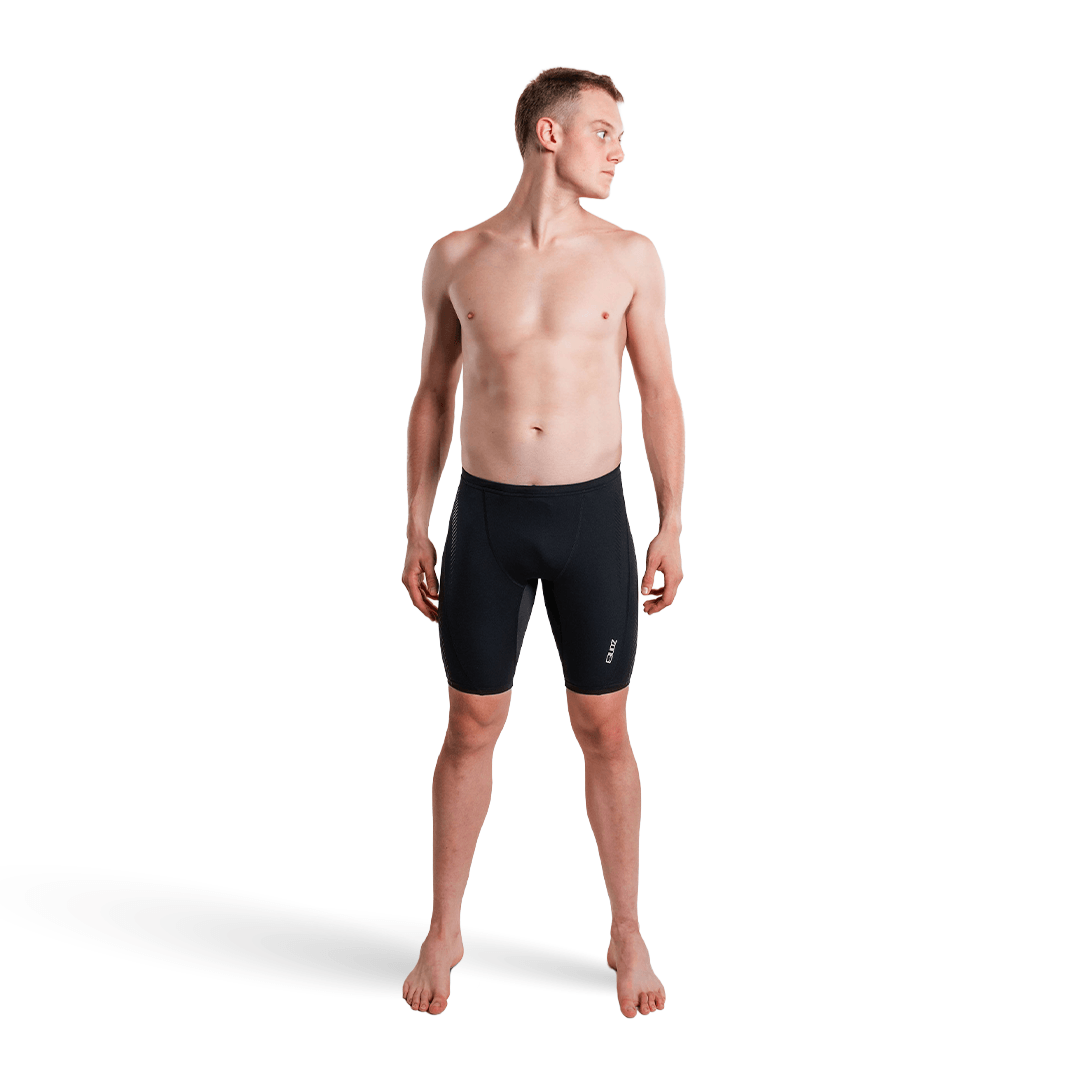 Man wearing black Zone3 Jammers  on a white background