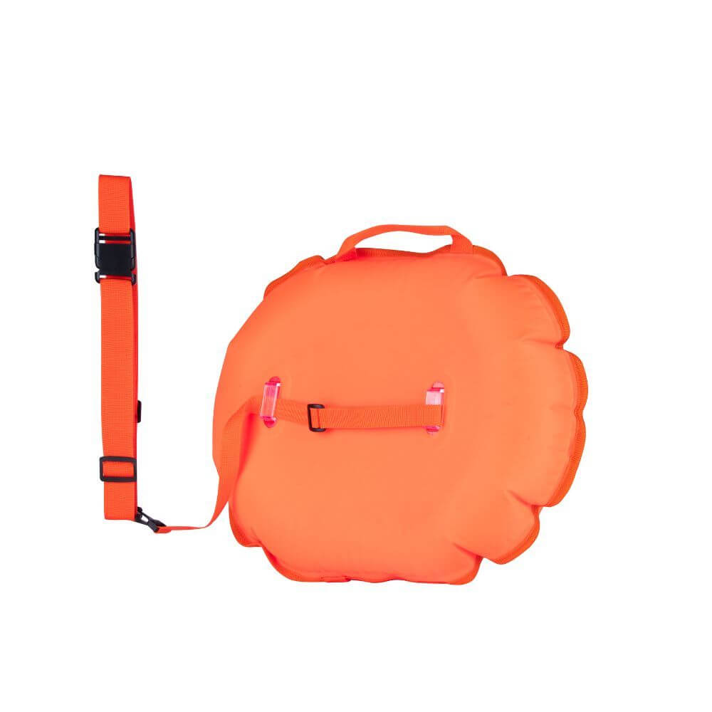 A Zone3 Recycled On The Go swim tow float in a high-visibility colour.