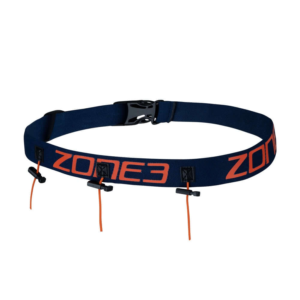 Navy Ultimate Race Number Belt with orange gel loops.