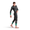 Side view of a man in a black Vision wetsuit with green teal cuffs on sleeves and calves