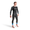 Front view of a man wearing a black Advance wetsuit with blue detailing.