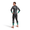 Back view of a man wearing a black Vision wetsuit with teal cuffs.